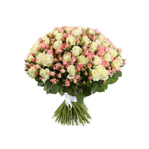 Купить на заказ Букет из 101 белой розы (микс) с доставкой в Костанае