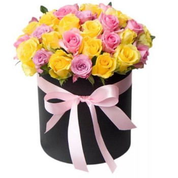 15 rainbow roses in a box